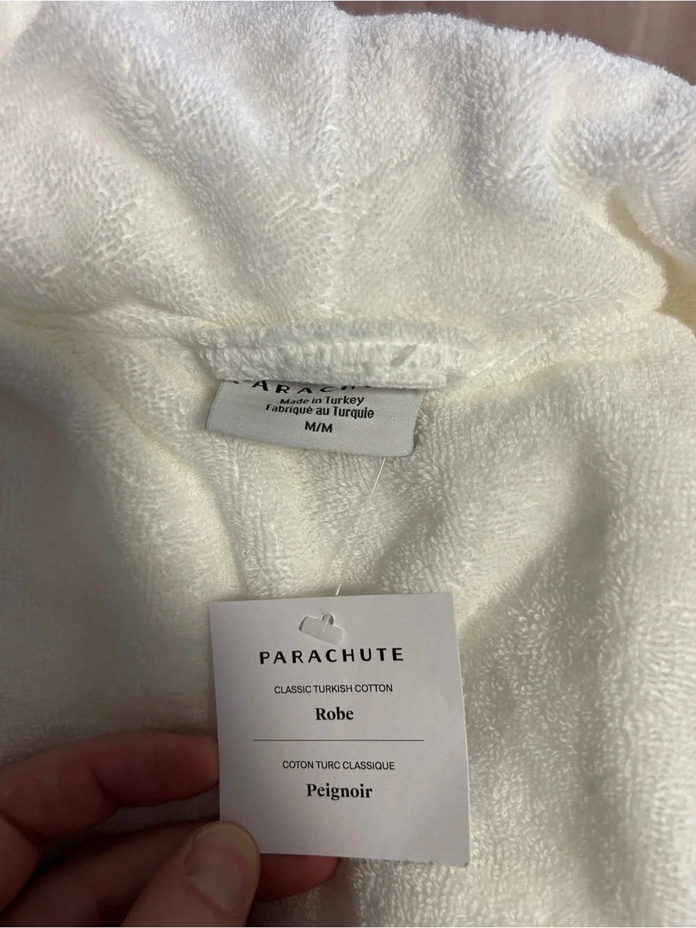 Parachute White Plush Hooded Bathrobe with Pockets